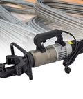 CUTPOIY Portable Electric Rebar Bender 8-36mm Hydraulic Steel Bending Machine with pure copper motor near steel rebar.