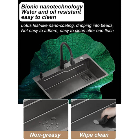 Free Standing Kitchen Sink with Cabinet Drainer & Tap - Bathroom Vani Sink Combo Room tial (60x45x80cm) showing bionic nanotechnology.
