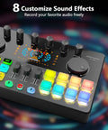 Close-up of DJ mixer with sound effects from Four Person Podcast Starter Kit With Audio Interface And Four Dynamic Mics