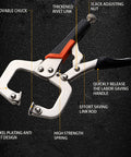 Heavy Duty 6 Inch C Clamp Face Clamp With Swivel Pads Locking Pliers for Woodworking and Welding shown on dark surface