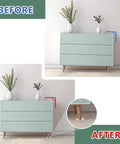 Furniture Leveling Shims For A No Wobble Free Home Flexible Plastic Wedge Pads To Level Chairs Tables Beds Couches And Toilets Stackable Anti Wobble Shims White 20 Pack For Easy DIY Home Improvement shown leveling a dresser.