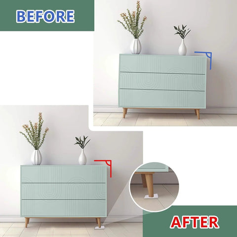 Furniture Leveling Shims For A No Wobble Free Home Flexible Plastic Wedge Pads To Level Chairs Tables Beds Couches And Toilets Stackable Anti Wobble Shims White 20 Pack For Easy DIY Home Improvement shown leveling a dresser.