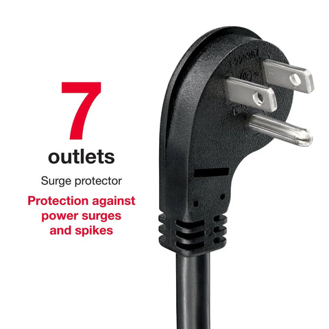 7 Outlet 2 USB Surge Protector Strip 2100 Joules With Surge Protection Multi Outlet Extension Cord For Travel And Home Use Black