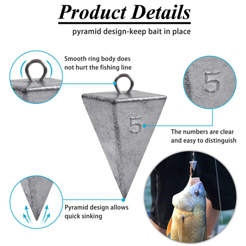 Product details of pyramid sinker, showing design and use for Bullet Style Sinkers For Saltwater Fishing, Heavy Duty Surf Tackle Weights
