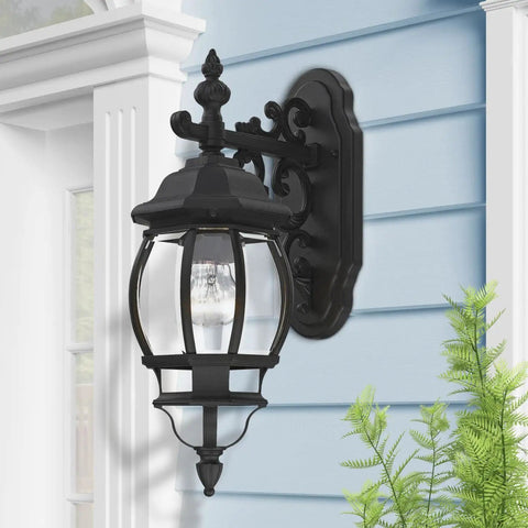 Frontenac 1 Light Outdoor Wall Lantern With Clear Beveled Glass Shades Black Finish 20 By 6 Six Point Five Inch Exterior Fixture