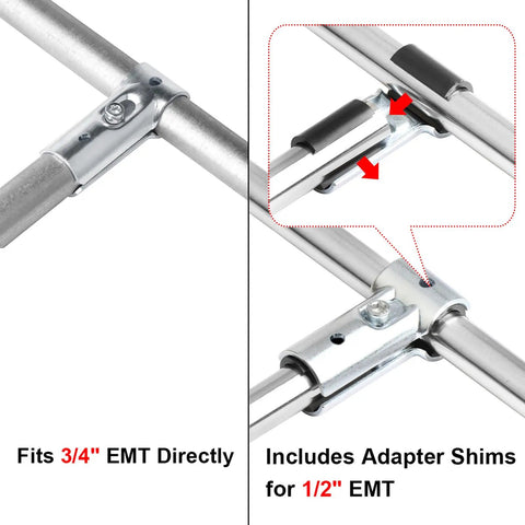 Ten Sets T Pipe Clamp Connectors Tee Clamps for 3/4 Inch EMT Conduit Direct Fit, bolts and nuts shown on conduit setup