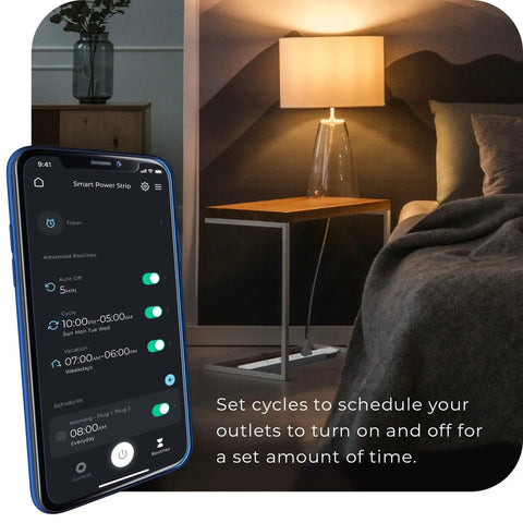 Wi Fi Smart Surge Protector Power Strip Featuring Four Independently Controlled Grounded Outlets Quick Charge Usb Ports Plugging In Is A Breeze Compatible With Alexa And Google Home Fully Adjustable Gray with mobile app interface.