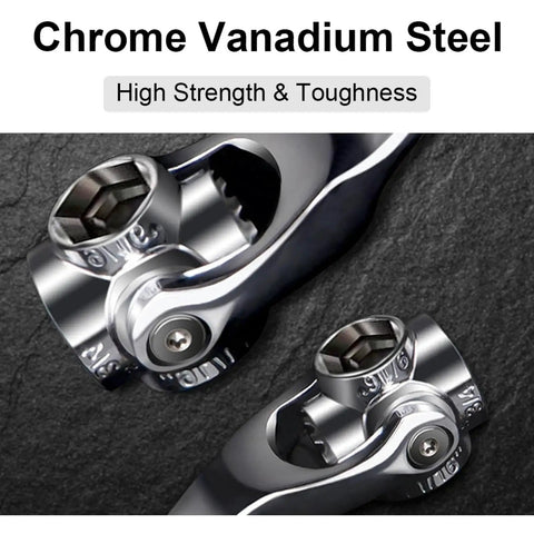 Two hex socket heads of 8 In 1 Socket Wrench Set Ultra Versatile Hex Wrench Made From Chrome Vanadium Steel With Non Slip Handle