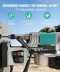High Power 1550W Magnetic Drill Press With 1.57 Inch Maximum Bore, 210mm Stroke, 820 RPM No Load Speed, 13000N Magnetic Pull, Twist Drill Adapter, Electric Mag Drill For Steel and Heavy Duty Projects in use with ergonomic handle.
