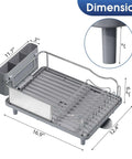 Image showing dimensions of Premium Stainless Steel Dish Drying Rack With Large Capacity Counter Organizer Drain Board Utensil Holder And Detachable Cup Shelf Rustproof 304 Surgical Grade Easy Assembly For Busy Kitchens.