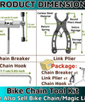 Dimensions of Portable 3 Piece Bicycle Chain Tool Set With Link Pliers Chain Drift Tool And Chain Hook For Quick Repairs On The Go.