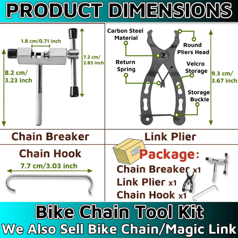 Dimensions of Portable 3 Piece Bicycle Chain Tool Set With Link Pliers Chain Drift Tool And Chain Hook For Quick Repairs On The Go.