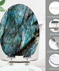 Toilet Seat Elongated for Bathroom with a vibrant blue stone design, featuring grip-tight bumpers and quick-release hinges.