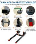 Image of 60 Inch Clamp On Pallet Forks With 2000 Lb Capacity, showcasing features like rollback slot, screw rod, and chain holes.