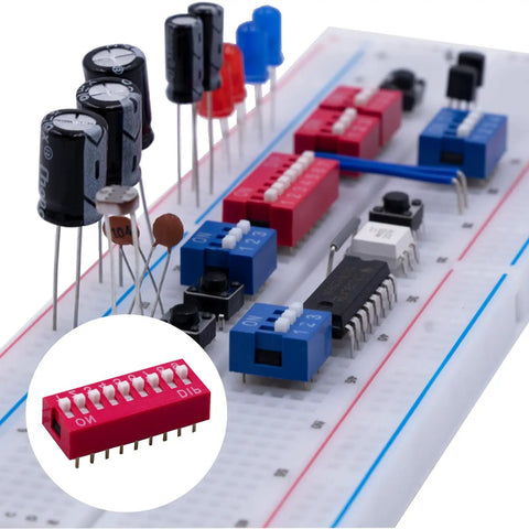 Red 41Pcs Dip Switches Kit With Ten Value Settings In Double Row 2.54mm Pitch PCB Mountable Slide On Off Toggle Switches On Breadboard