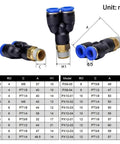 Dead Simple Slick Pneumatic Air Quick Connector Fitting For 4Mm 6Mm 8Mm Tubing And Universal 1/8 1/4 3/8 1/2 Inch Male Threads with dimensions.