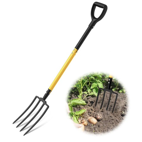 Heavy Duty Four Tine Garden Spading Fork With Ergonomic No Slip D Grip Handles, 45 Inch Long Handle For Easy Digging, Yard Work, Landscaping And Farming, A Real Workhorse, Black.