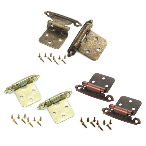 Antique Metal Cabinet Hinges Set For Overlay And Inset Doors with durable steel rustic finish, showing different hinge styles and screws