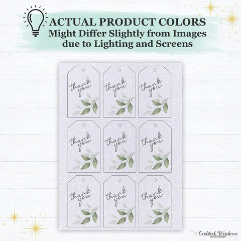 Premium White Glitter Cardstock Paper 104lb 280 GSM for Inkjet Printing and Die Cutting, 15 thank you tags with leaf design