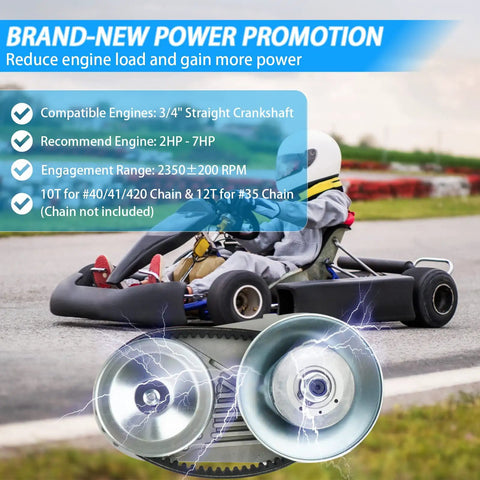 Mini go-kart on track with enhanced 30 Series Torque Converter Kit parts, focus on Three Quarter Inch Driver and Chain Drive Pulley Set for Predator 212cc.
