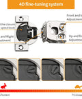 Ten Pack Concealed Cabinet Hinges One And One Quarter Inch 4D Overlay Soft Close For Face Frame Doors Satin Nickel Finish 105 Degree Open Angle Self Closing Stainless Steel, 4D adjustment view