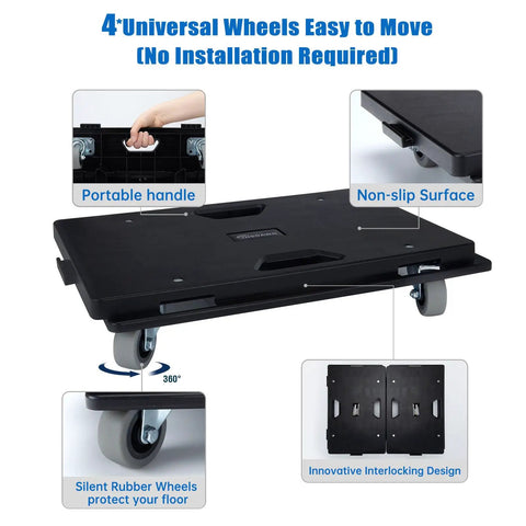 2 Pack Upgraded Connectable Furniture Dollies With Four Wheels Flat Dolly Cart 500 Lbs Capacity Black Showing Details