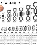 40 Pack Saltwater Barrel Swivels For Big Water Fishing With Stainless Rings And Black Nickel Finish Offshore Tackle Rolling Swivel For Flounder And Shark Rigs Lures Leaders And Line Connectors Size Eight Zero, size chart