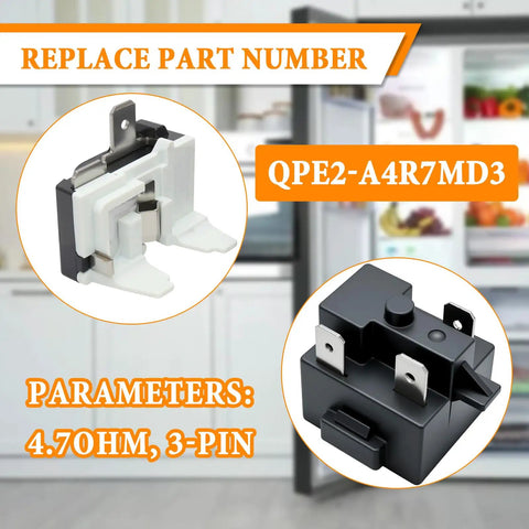 Refrigerator Freezer PTC Start Relay And Overload Protector Kit Replacement For QPE2 A4R7MD3 Compatible With Midea LG