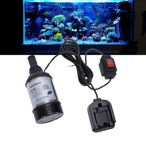 Heavy Duty Cordless Submersible Sump Pump Slurps Up Standing Water In A Flash While Its Brushless Motor Runs Cool And Handles Flood Cleanup Effortlessly All Day Long, showing pump with power switch and connection.