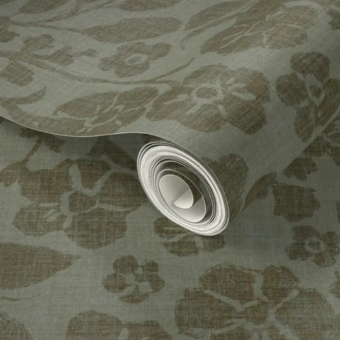 Cozy Cottage Botanical Peel And Stick Wallpaper Removable Linen Texture accent wallcovering roll with floral pattern.