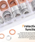Pro Grade 100 Piece Oil Drain Plug Gasket Set With Anti Leak Heat Resistant Crush Washers in storage box, silver and gold