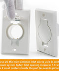 Two white plastic central vacuum wall inlet plates with round spring doors for Beam/Nutone systems.