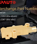 PV2 brass brake proportioning valve installed for disc-front and drum-rear brakes.