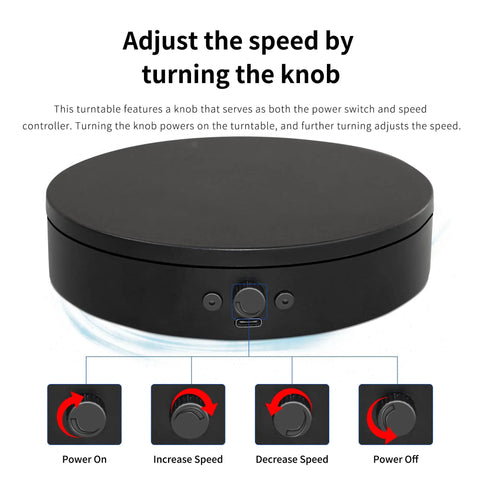 Close-up of the knob on the Foxvee 360 Degree Silent Rotating Display Stand Speed Adjustable Motorized Turntable for 3D Scan.