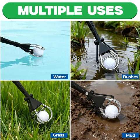 Telescoping Golf Ball Retriever With Fifteen Foot Reach Lightweight Aluminum Shaft For Water Hazards Easy Bag Storage Quick Ball Pickup Grab Balls In Style With This Pro Grade Golf Accessory retrieving golf balls from water, bushes, grass, and mud