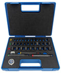 Deluxe 36 Piece Transfer Punch Set From Half Inch To One Inch In Sixty Fourths With 3 Master Punches And 33 Sleeves in blue case