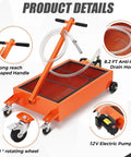 Heavy Duty Low Profile Oil Drain Pan Cart 15 Gallon Capacity with T-shaped handle and anti-kink drain hose.