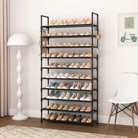 Heavy Duty 10 Tier Shoe Rack For Entryway And Closet Hella Roomy Metal Storage Shelf With Sturdy Hooks Fits Sneakers Boots And Everyday Gear Solid Build Easy As Pie Setup