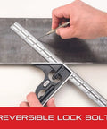 Heavy Duty Steel Combination Square With Square Head, 4 Inch Blade, Cast Iron Heads, Reversible Lock Bolt, 4R Graduation, precision tool in use
