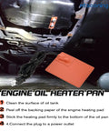 2Pcs Silicone Engine Block Heater Pad, 4X5 Inch, 150W 120V under an oil tank with plug for easy installation.