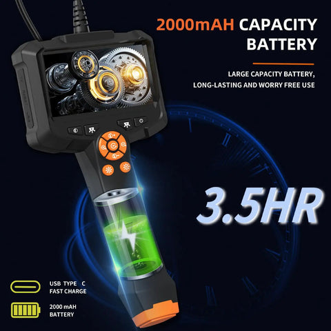 1080P HD Endoscope Camera with light highlighting 2000mAH battery capacity and 3.5hr usage time on screen