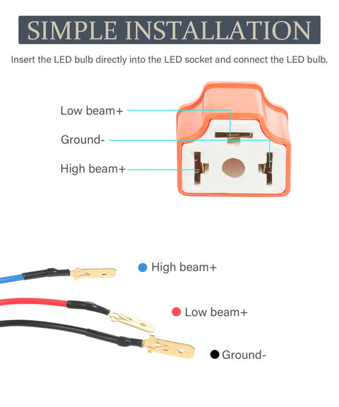 Beefy Heavy Duty Ceramic H4 9003 HB2 Wiring Harness Plug 2 Pack Headlight Sockets diagram showing connections for car headlights
