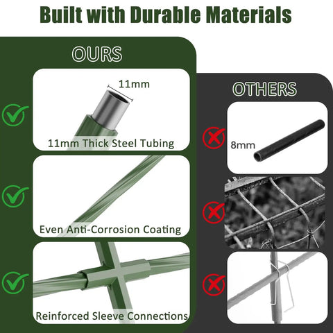 Comparison of 63 Inch Tall U Shape Cucumber Trellis steel tubing with 11mm thick and anti-corrosion coating