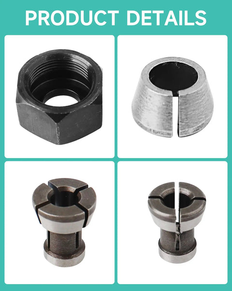 Collet Nut Kit Replacement For Makita Drills And Rotary Tools One Quarter Inch Six Point Three Five Millimeter Six Millimeter Compatible