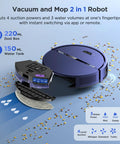 2 In 1 Robot Vacuum And Mop With 8000Pa Suction, Slim Self Charging Smart Cleaner For Hard Floors, Pet Hair, And Carpet