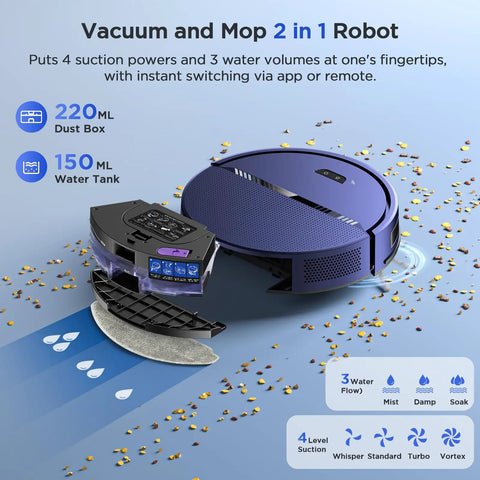 2 In 1 Robot Vacuum And Mop With 8000Pa Suction, Slim Self Charging Smart Cleaner For Hard Floors, Pet Hair, And Carpet