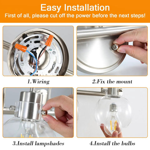3 Bulb Brushed Nickel Wall Sconce With Clear Globe Glass Shade Totally Straight Fire Farmhouse Lighting Fixture For Bathroom Mirror And Kitchen E26 Socket Base Legit installation steps with wiring and bulb details