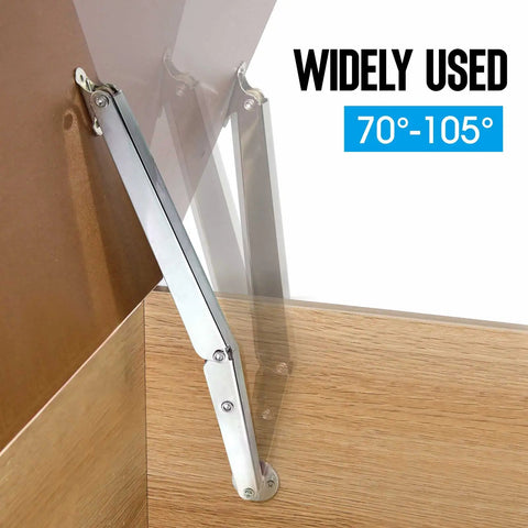 Heavy Duty Toy Box Hinges With Soft Close And 200N Gas Struts - Slow Closing Lid Support shown on wooden box