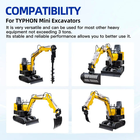 Beast Mode Quick Hitch For Mini Excavators, Easy Quick Connect Coupler on Typhon Mini Machines under 3 Tons, versatile attachment