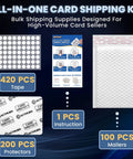 All In One Trading Card Shipping Kit With 200 Card Protectors, 100 Self Seal Bubble Mailers, 420 Card Sealing Stickers And Instruction Sheet